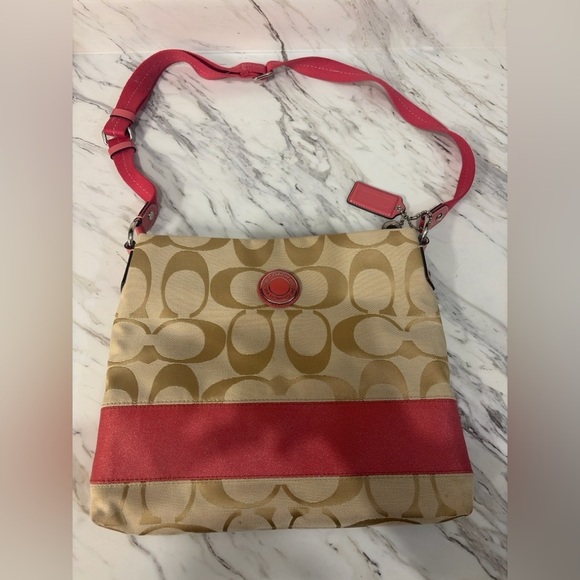 Handbags - Coach Signature Canvas Pink Stripe Shoulder Bag – Women’s